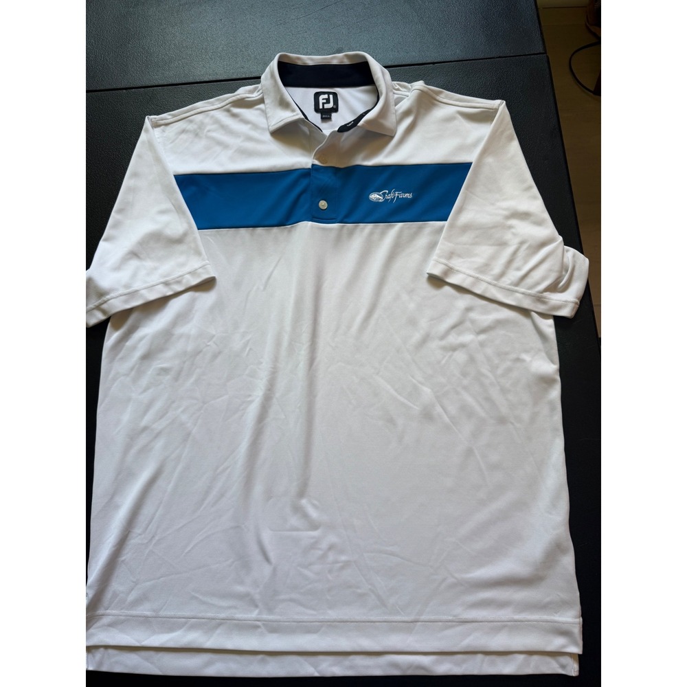 FootJoy Mens ProDry Golf Polo Shirt White Blue Stripe Craft Farms XL 25548